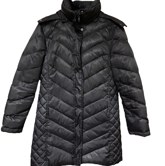 Kenneth Cole Reaction Black Hooded Size Large Feather and Down Puffer Jacket - Picture 1 of 10